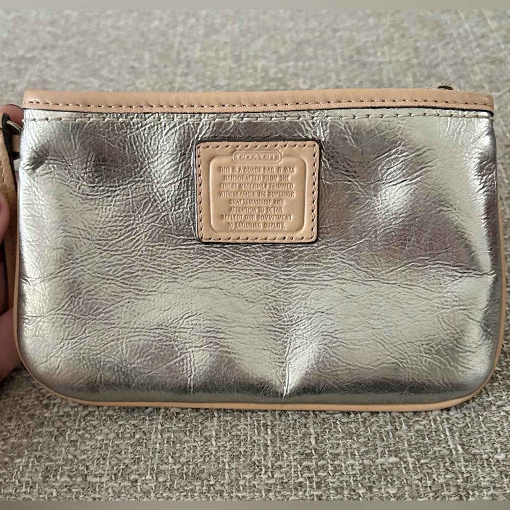 Metallic Silver Leather Coach Wristlet - Picture 6 of 6